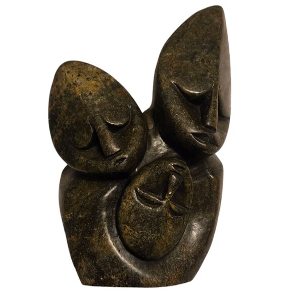 Carved Stone Family Sculpture Trio Statue Home Decor Carving 8 inch - Picture 15 of 16